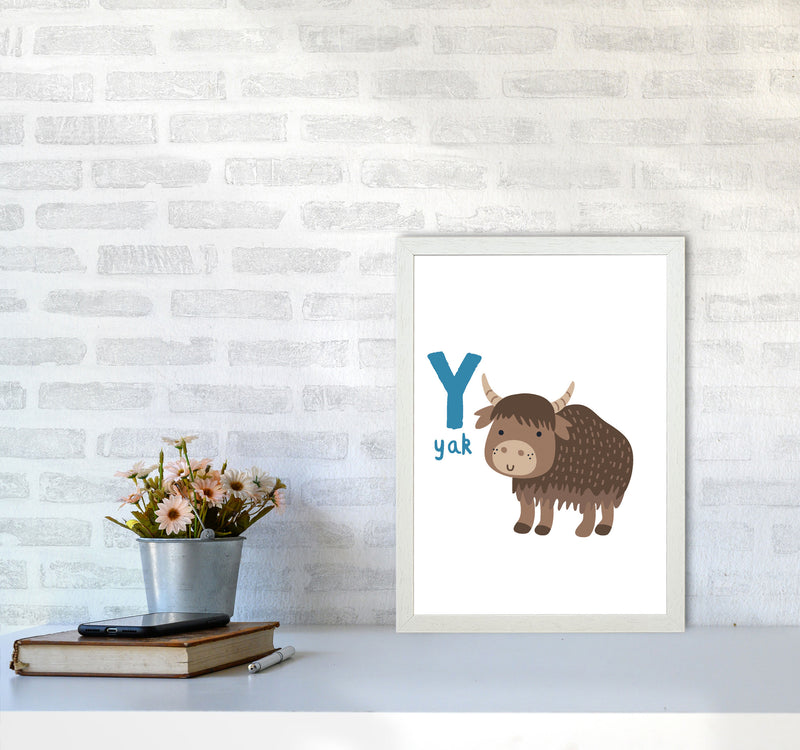 Alphabet Animals, Y Is For Yak Framed Nursey Wall Art Print A3 Oak Frame