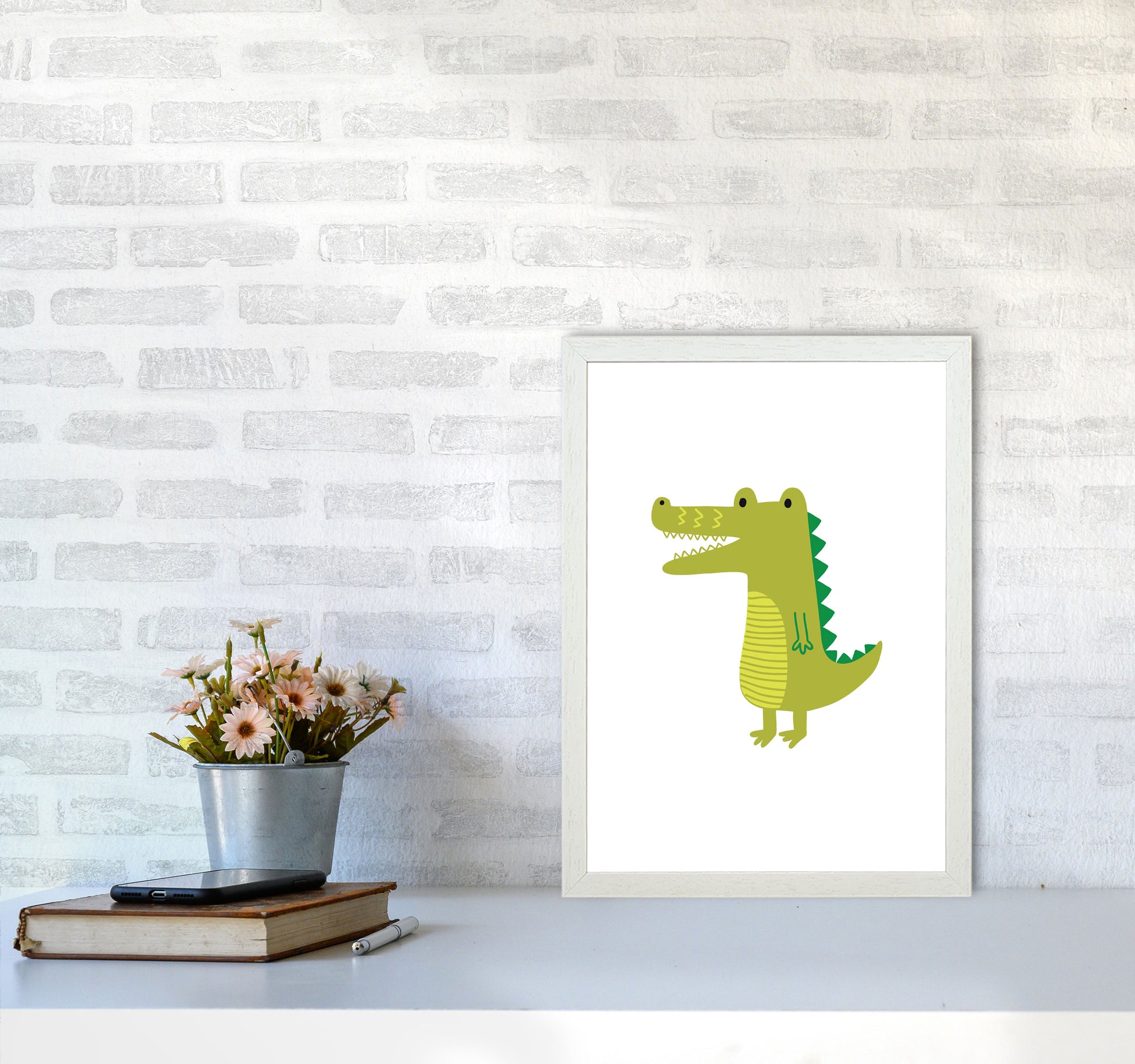 Children&#39;s Animals, Alligator Modern Print A3 Oak Frame