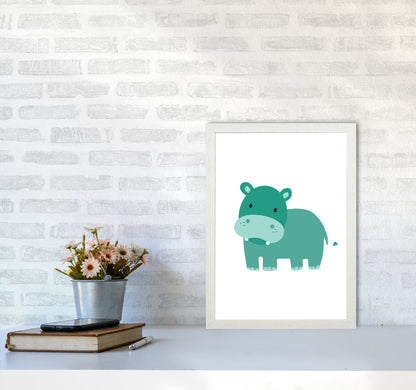 Children&#39;s Animals, Hippo Modern Print A3 Oak Frame