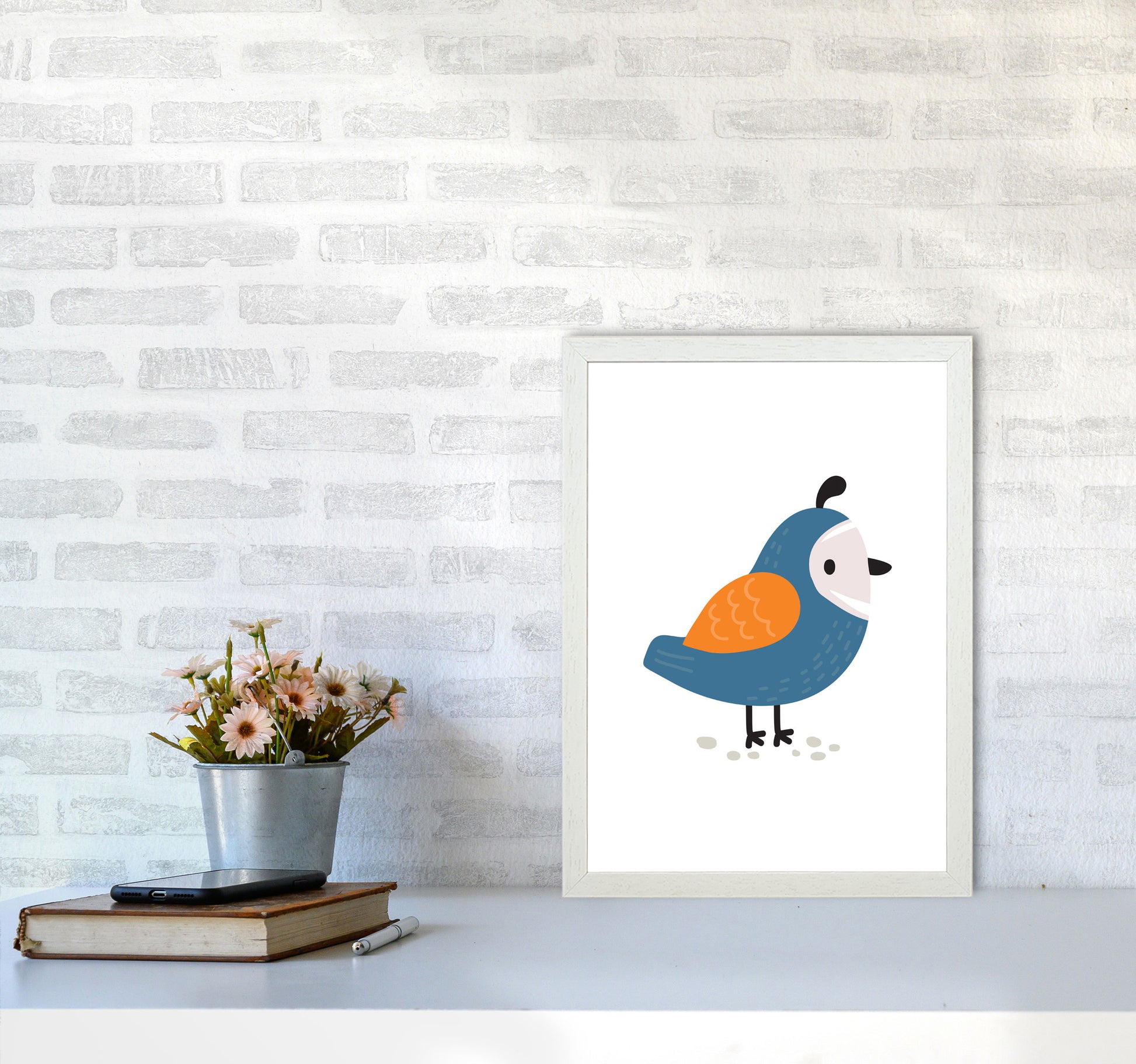 Children&#39;s Animals, Quail Modern Print A3 Oak Frame