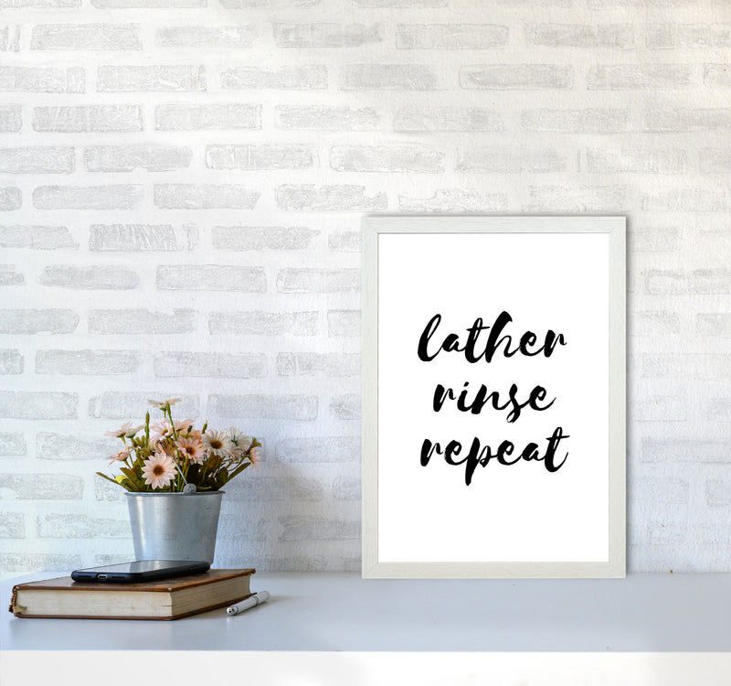 Lather Rinse Repeat, Bathroom Modern Print, Framed Bathroom Wall Art A3 Oak Frame
