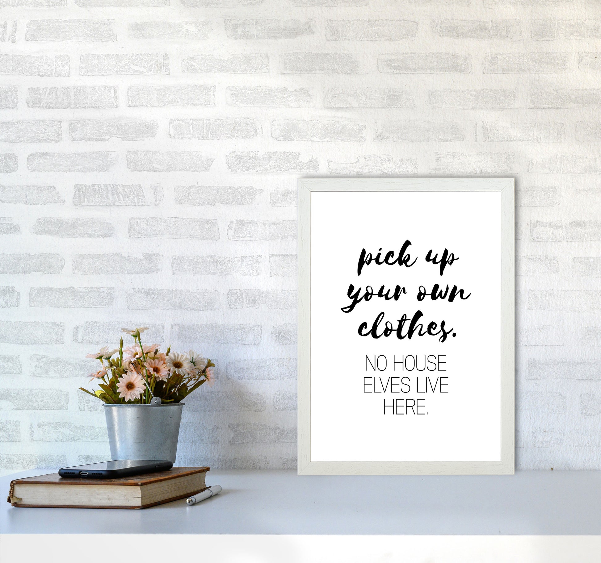 House Elves, Bathroom Framed Typography Wall Art Print A3 Oak Frame
