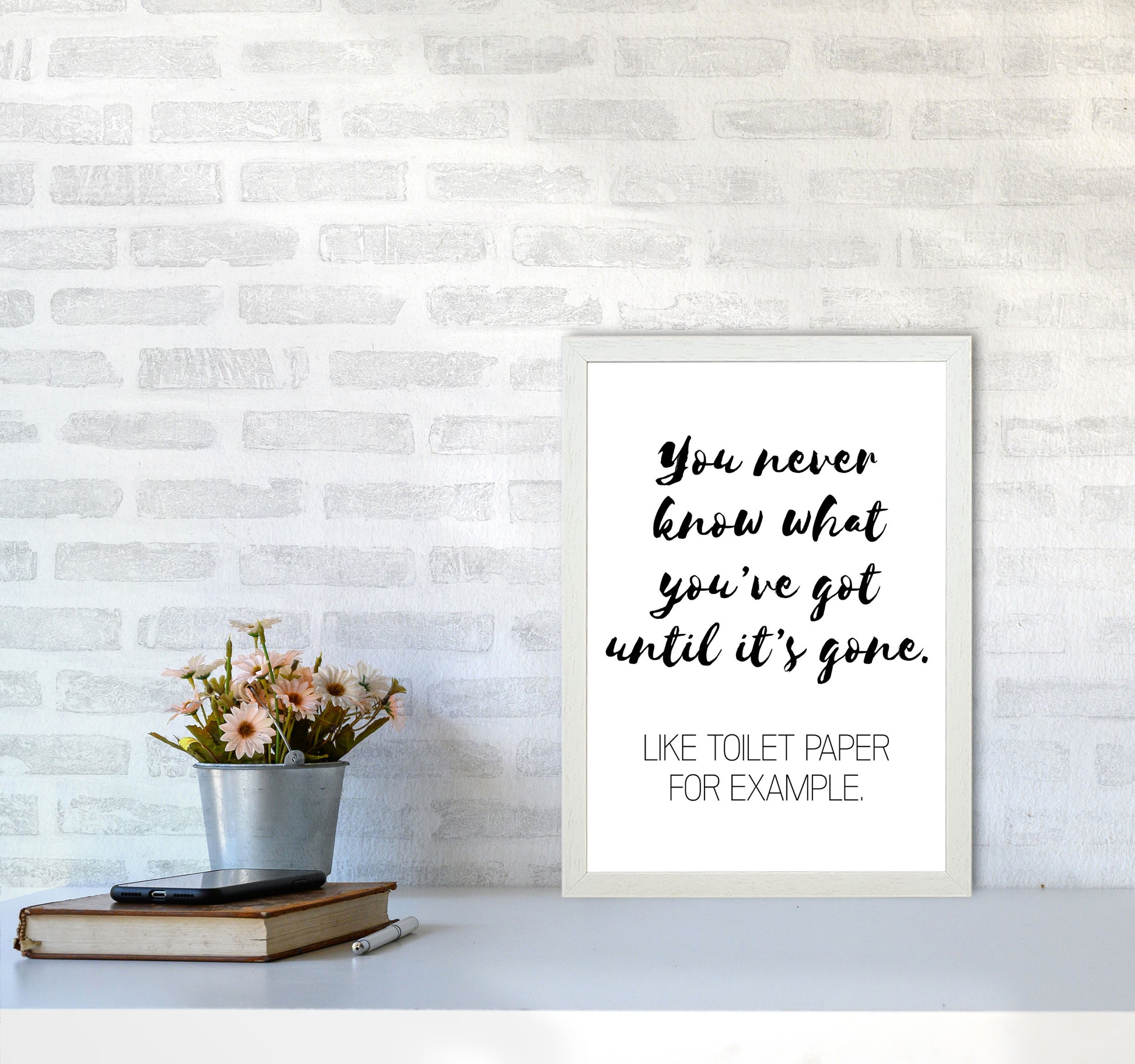 Toilet Paper, Bathroom Modern Print, Framed Bathroom Wall Art A3 Oak Frame
