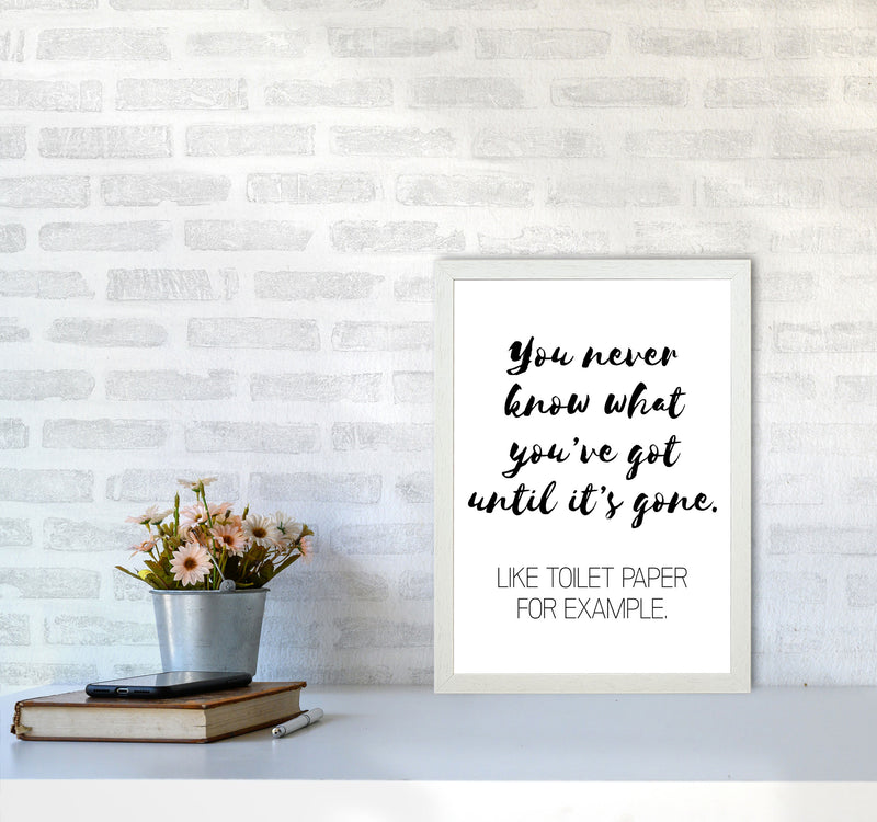 Toilet Paper, Bathroom Modern Print, Framed Bathroom Wall Art A3 Oak Frame