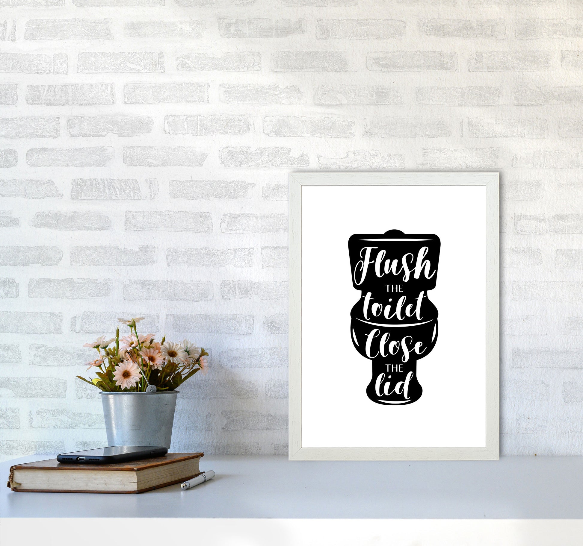 Flush The Toilet, Bathroom Modern Print, Framed Bathroom Wall Art A3 Oak Frame