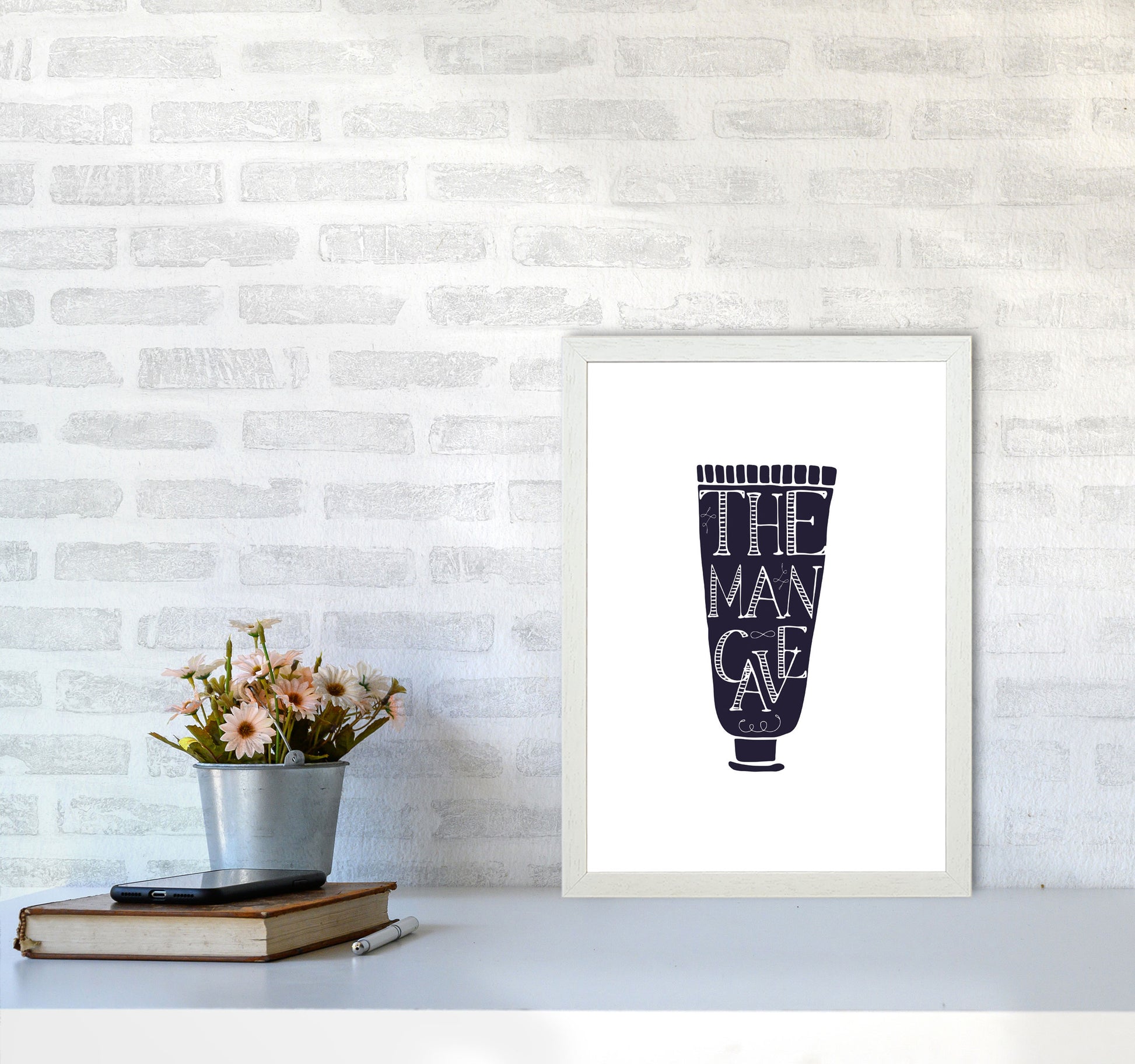 The Man Cave 1 Modern Print, Framed Bathroom Wall Art A3 Oak Frame