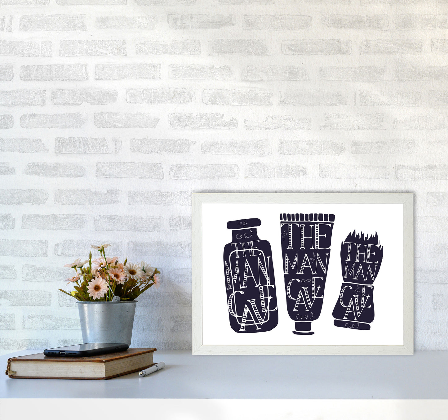 The Man Cave 4 Modern Print, Framed Bathroom Wall Art A3 Oak Frame