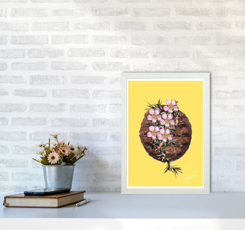Yellow Burger Food Print, Framed Kitchen Wall Art A3 Oak Frame