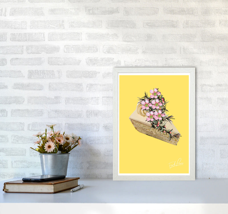 Yellow Cake Food Print, Framed Kitchen Wall Art A3 Oak Frame