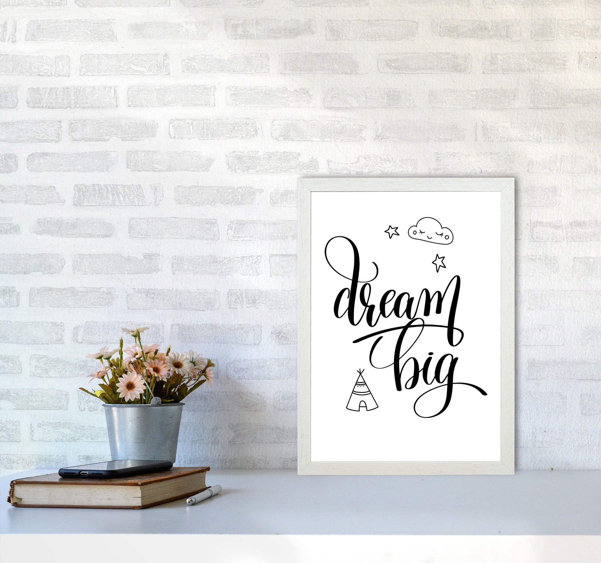 Dream Big Black Framed Nursey Wall Art Print A3 Oak Frame