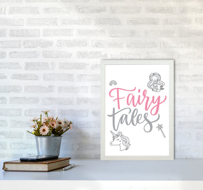 Fairy Tales Pink And Grey Framed Nursey Wall Art Print A3 Oak Frame