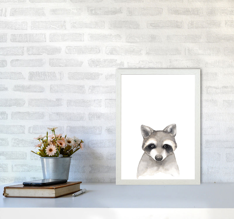 Forest Friends, Cute Raccoon Modern Print Animal Art Print A3 Oak Frame