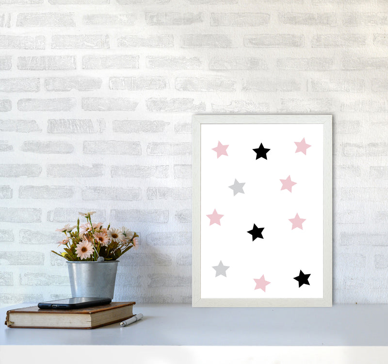 Pink Black And Grey Stars Modern Print A3 Oak Frame