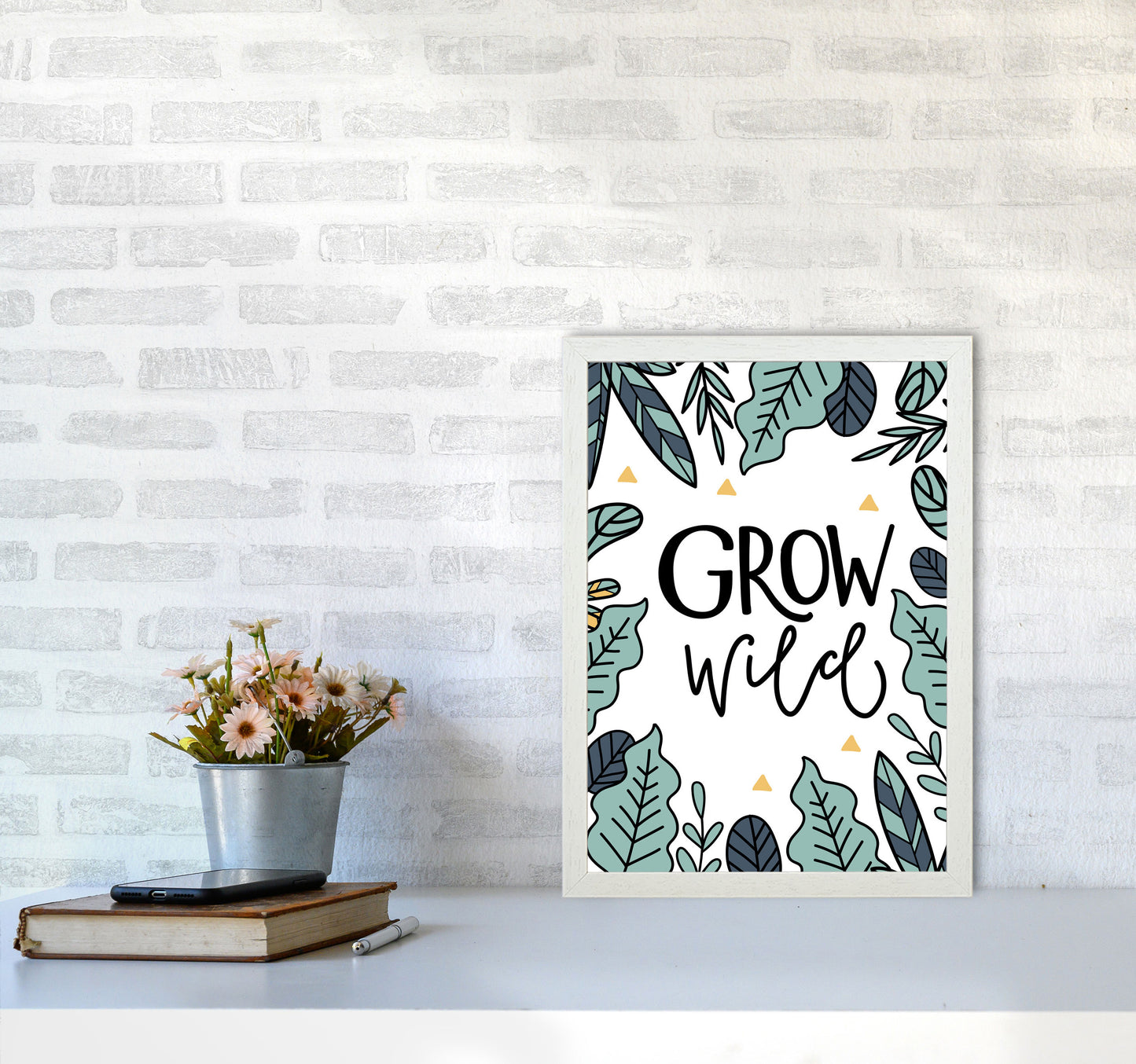 Grow Wild Floral Modern Print, Framed Kitchen Wall Art A3 Oak Frame