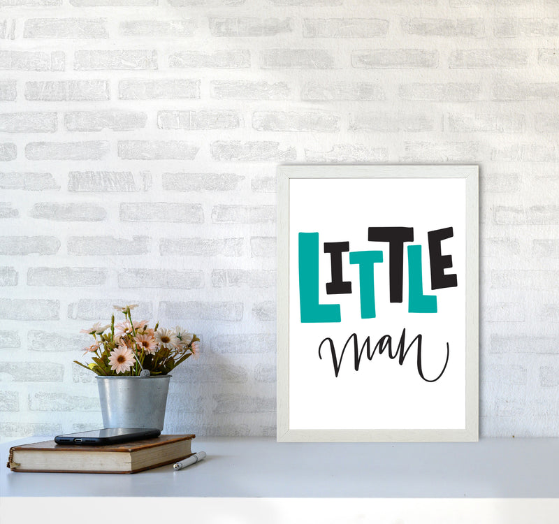 Little Man Teal And Black Framed Nursey Wall Art Print A3 Oak Frame