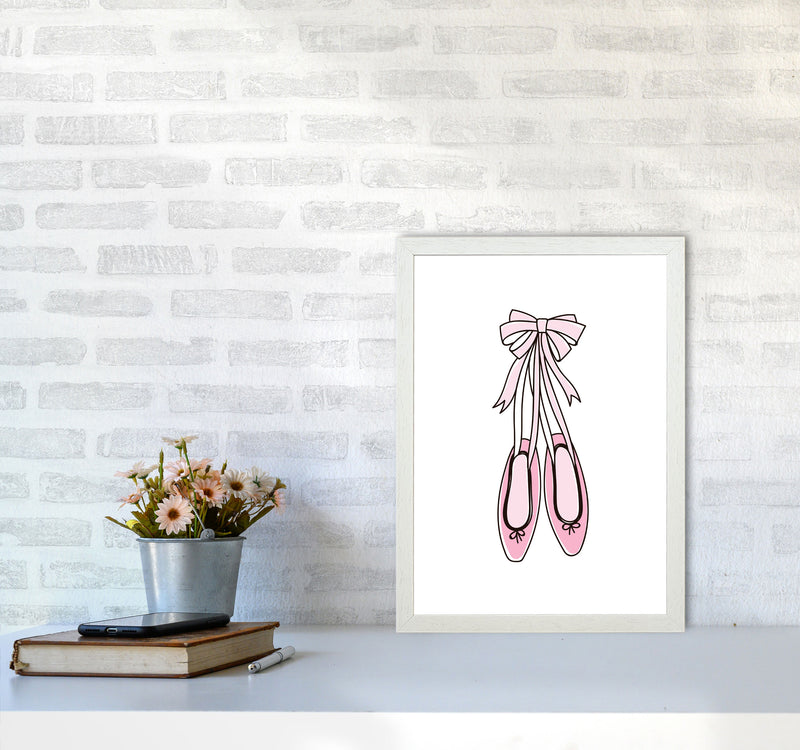 Ballerina Shoes Framed Nursey Wall Art Print A3 Oak Frame