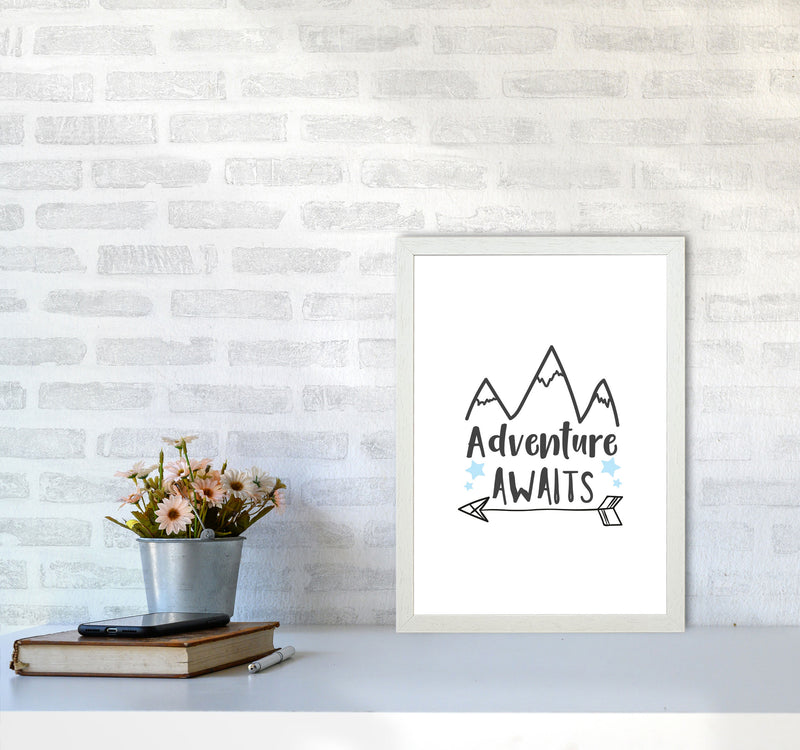 Adventure Awaits Framed Typography Wall Art Print A3 Oak Frame