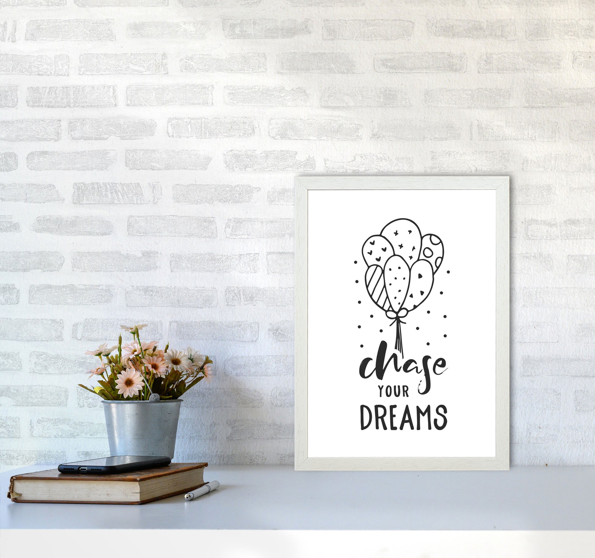 Chase Your Dreams Black Framed Nursey Wall Art Print A3 Oak Frame