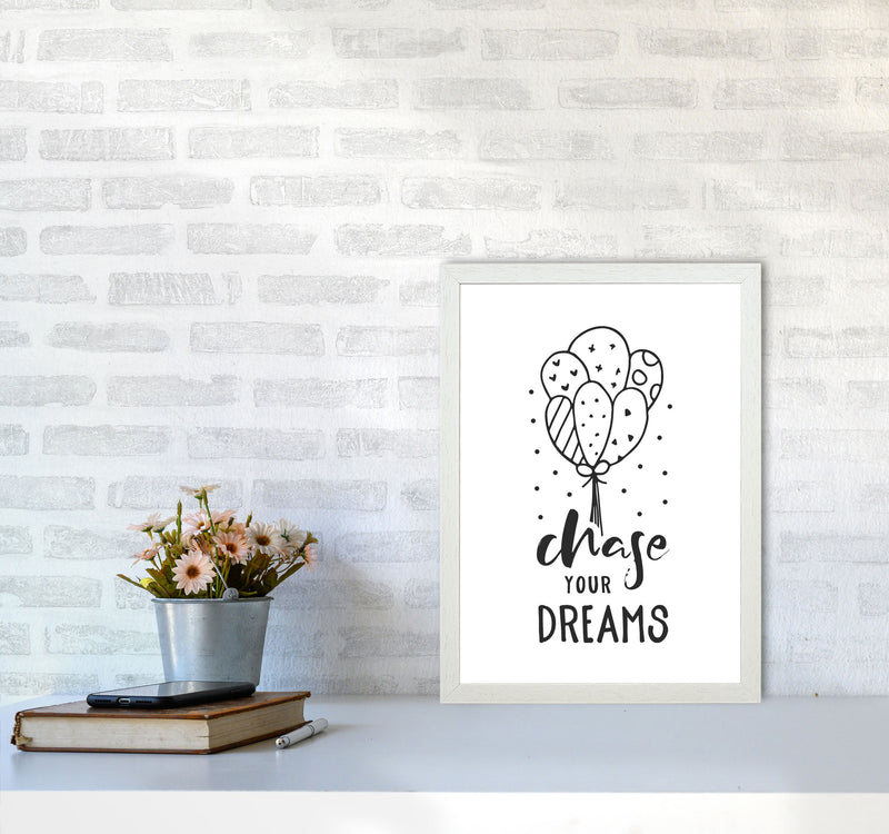 Chase Your Dreams Black Framed Nursey Wall Art Print A3 Oak Frame