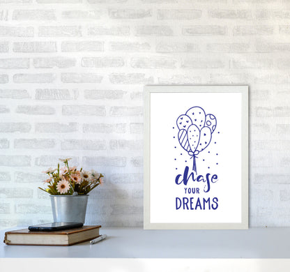 Chase Your Dreams Navy Framed Typography Wall Art Print A3 Oak Frame