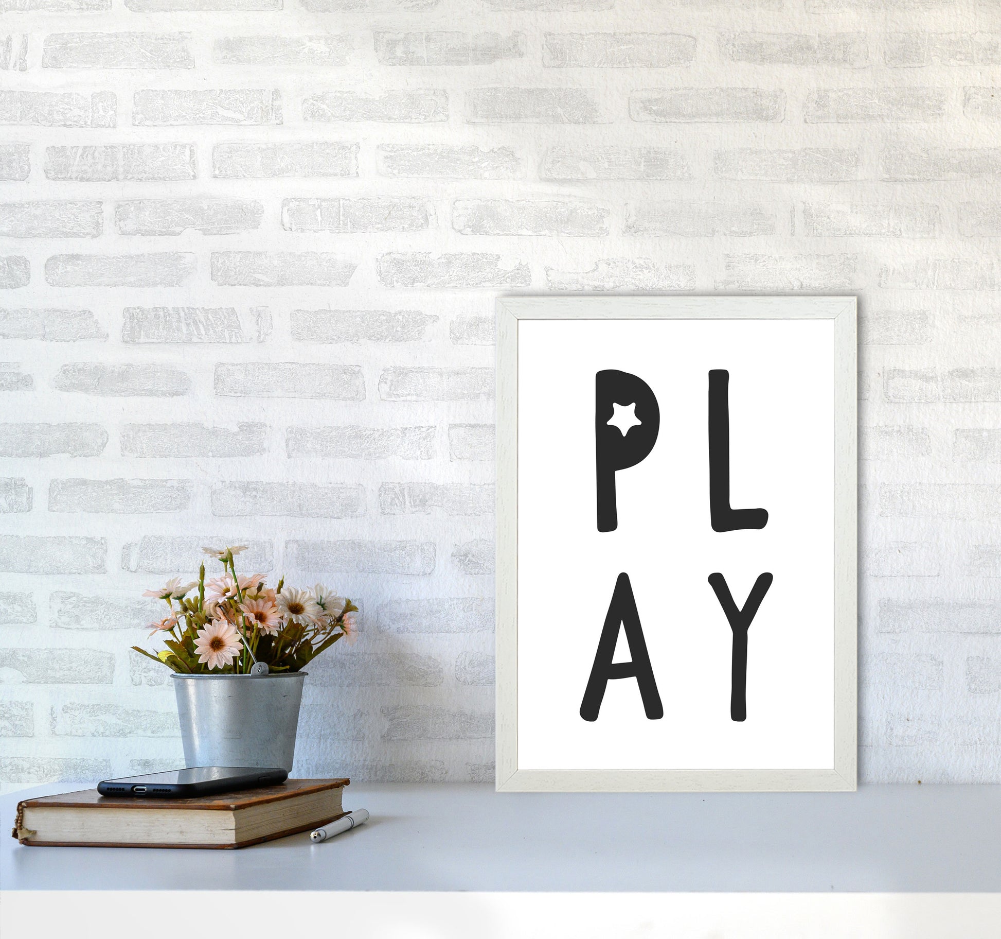 Play Black Framed Typography Wall Art Print A3 Oak Frame