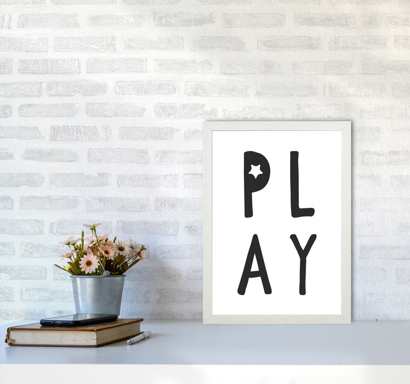 Play Black Framed Typography Wall Art Print A3 Oak Frame