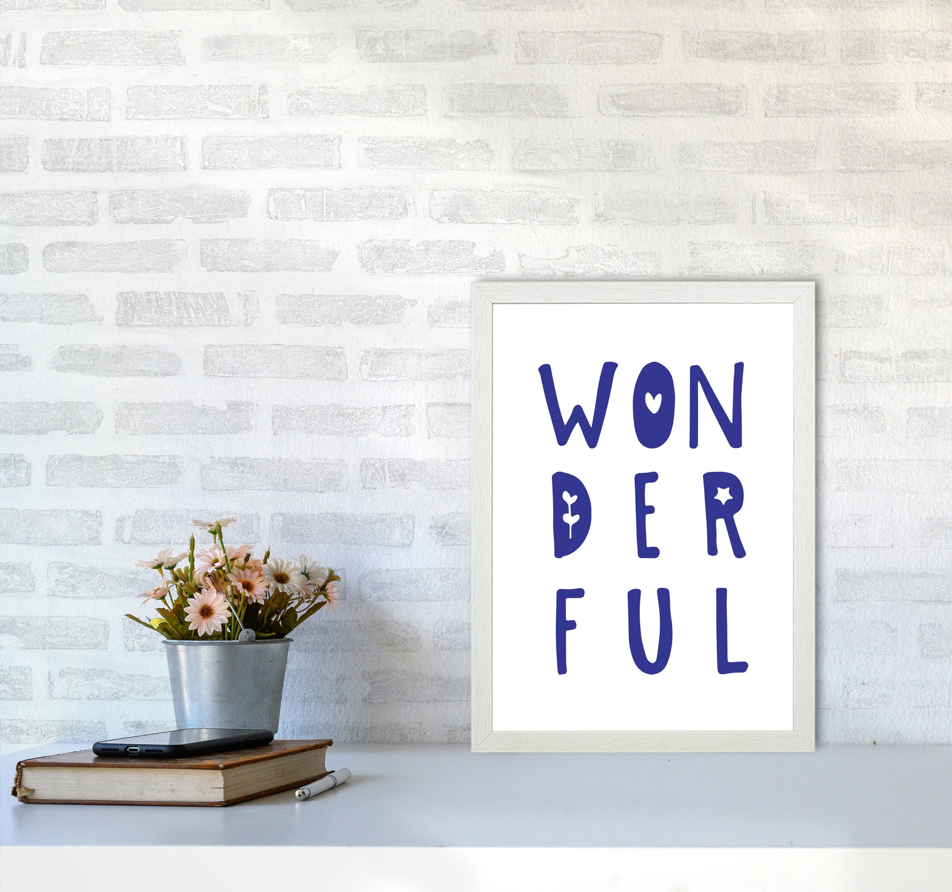 Wonderful Navy Framed Nursey Wall Art Print A3 Oak Frame
