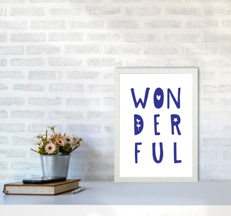 Wonderful Navy Framed Nursey Wall Art Print A3 Oak Frame