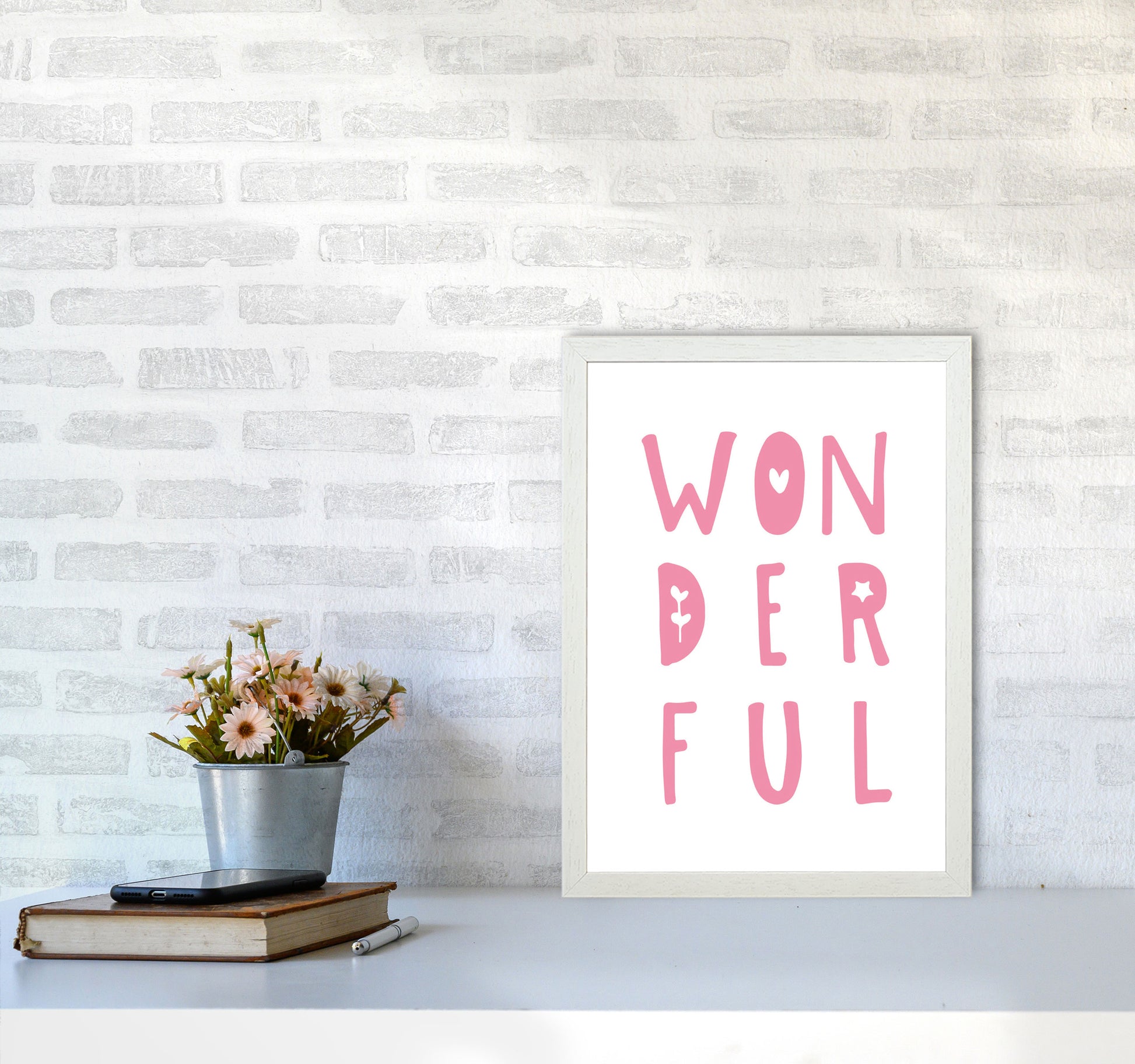 Wonderful Pink Framed Nursey Wall Art Print A3 Oak Frame