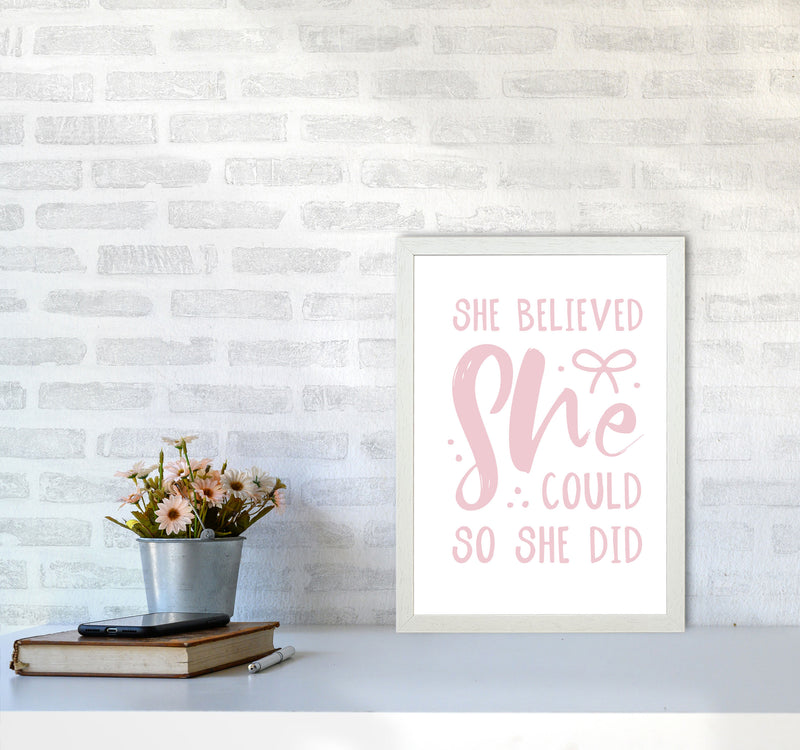 She Believed She Could So She Did Baby Pink Modern Print A3 Oak Frame