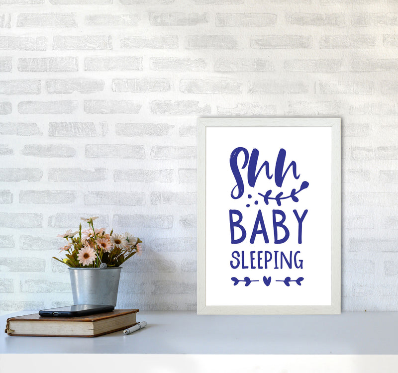 Shh Baby Sleeping Navy Framed Nursey Wall Art Print A3 Oak Frame