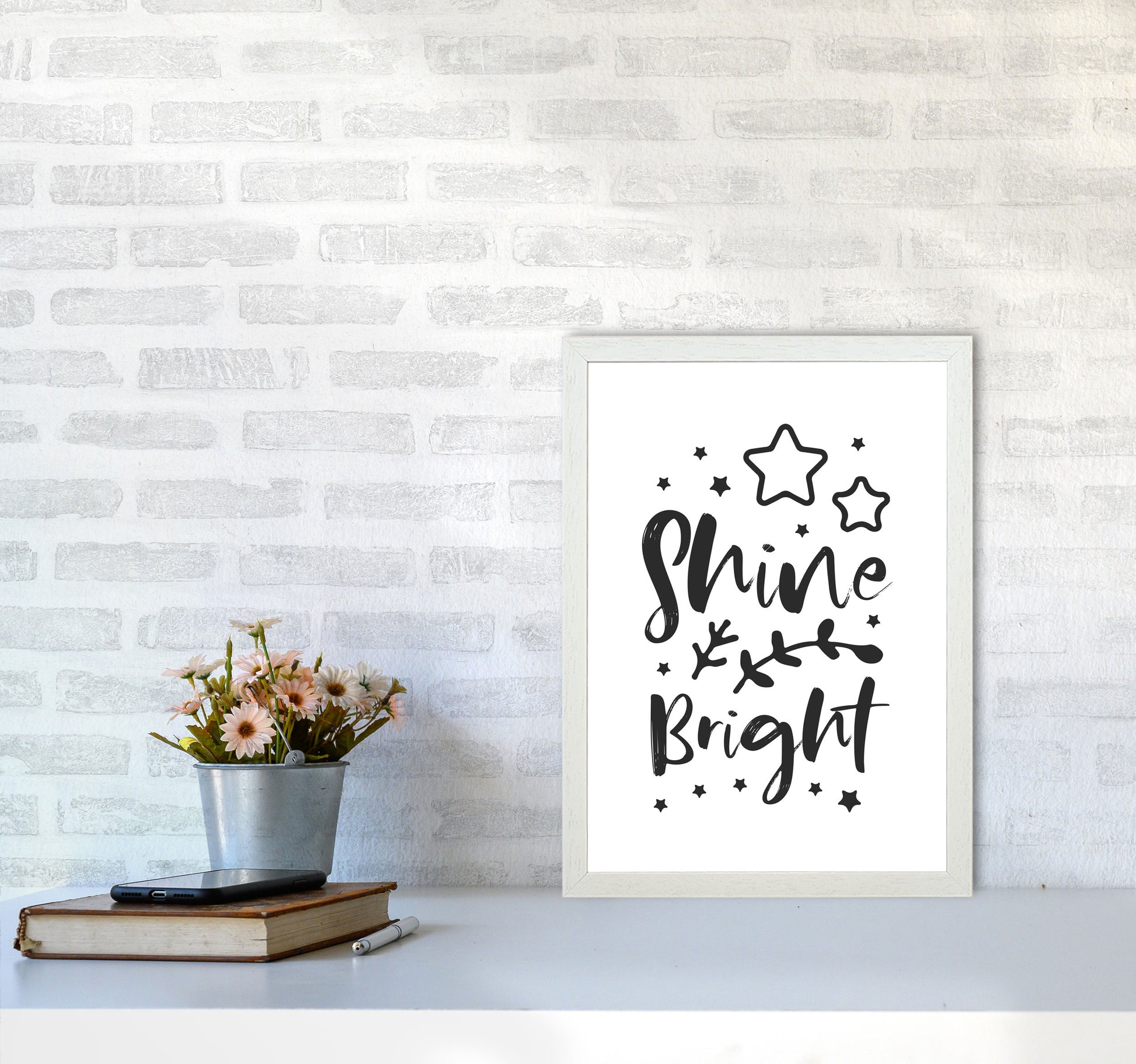 Shine Bright Black Framed Nursey Wall Art Print A3 Oak Frame
