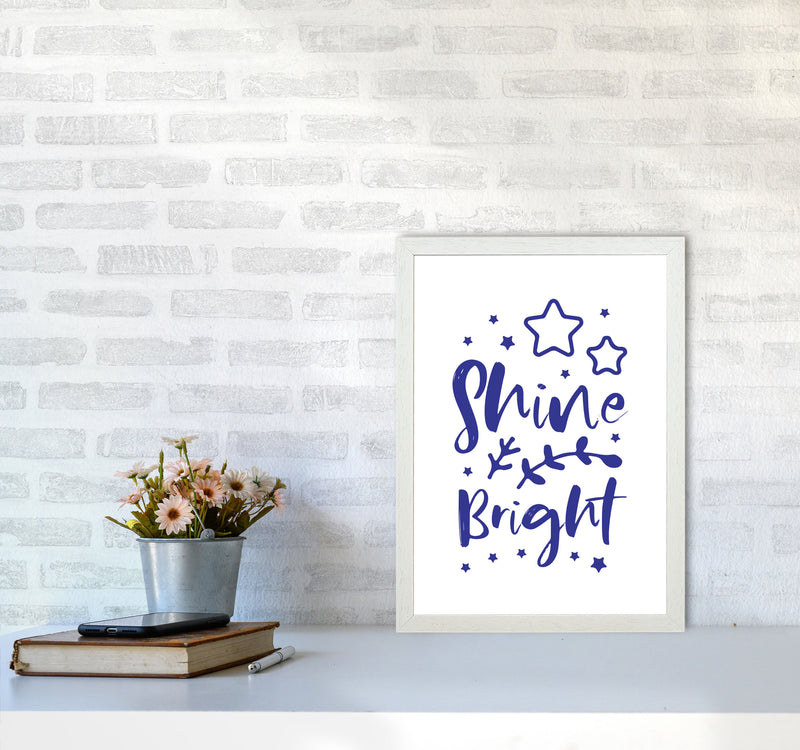 Shine Bright Navy Framed Nursey Wall Art Print A3 Oak Frame
