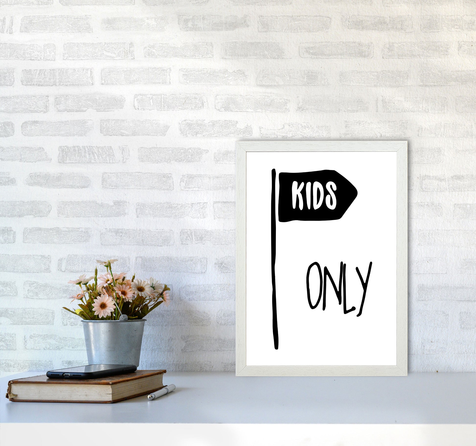 Kids Only Black Framed Nursey Wall Art Print A3 Oak Frame