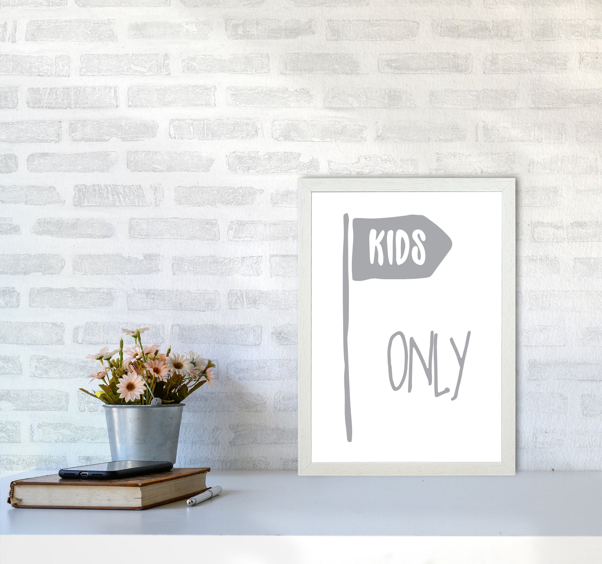 Kids Only Grey Framed Nursey Wall Art Print A3 Oak Frame