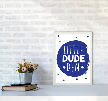 Little Dude Den Navy Circle Framed Nursey Wall Art Print A3 Oak Frame
