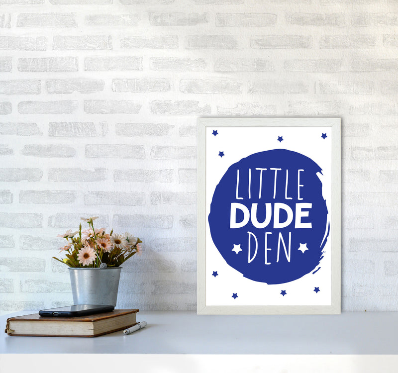 Little Dude Den Navy Circle Framed Nursey Wall Art Print A3 Oak Frame