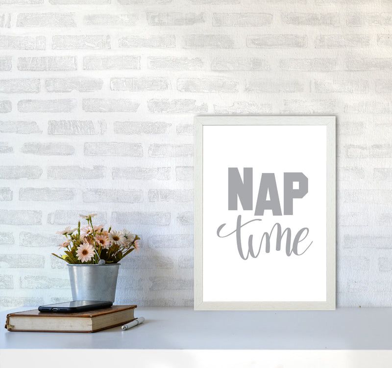 Nap Time Grey Framed Typography Wall Art Print A3 Oak Frame