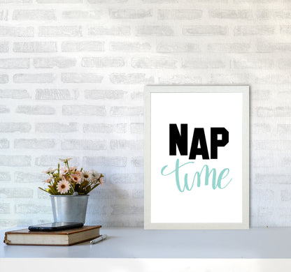 Nap Time Black And Mint Framed Typography Wall Art Print A3 Oak Frame