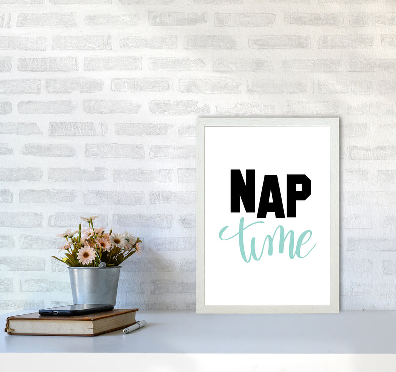 Nap Time Black And Mint Framed Typography Wall Art Print A3 Oak Frame