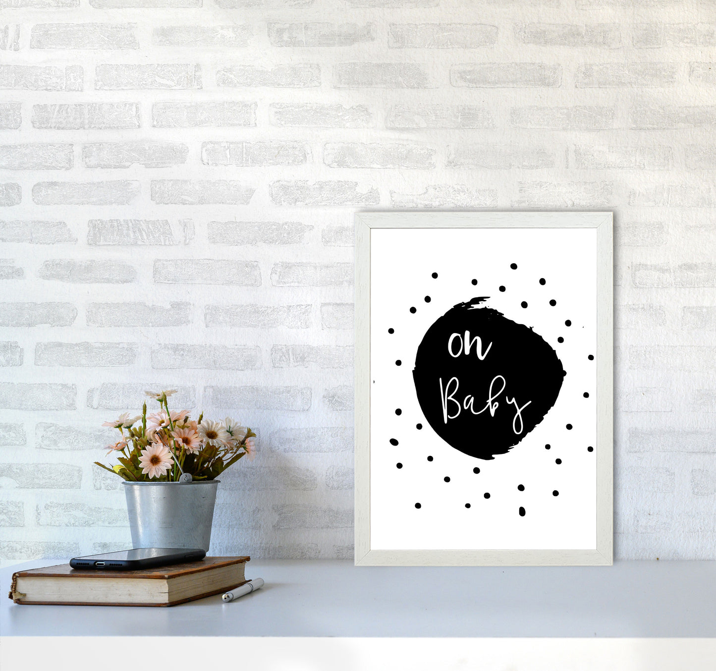 Oh Baby Black Framed Typography Wall Art Print A3 Oak Frame