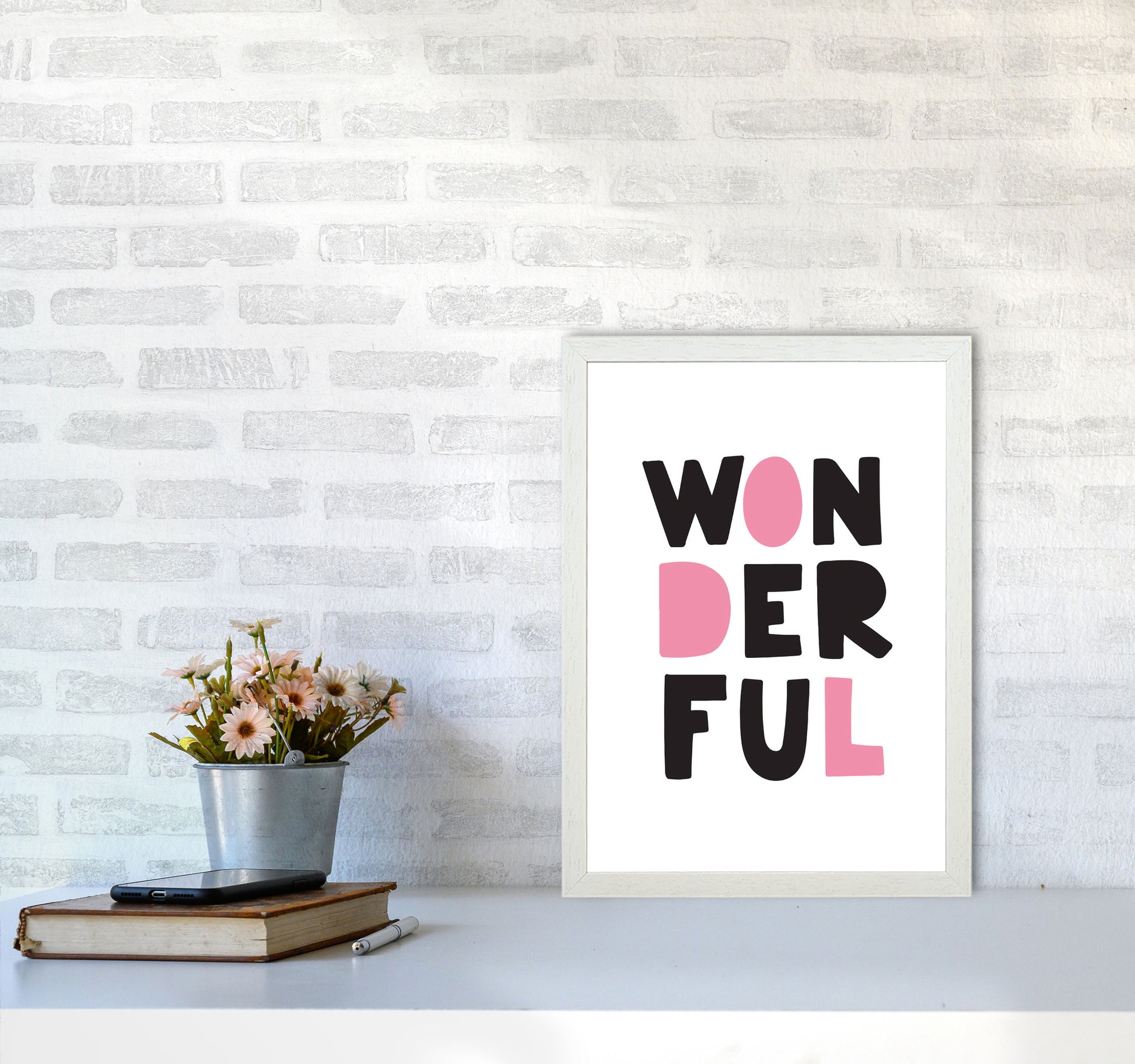 Wonderful Black And Pink Framed Nursey Wall Art Print A3 Oak Frame
