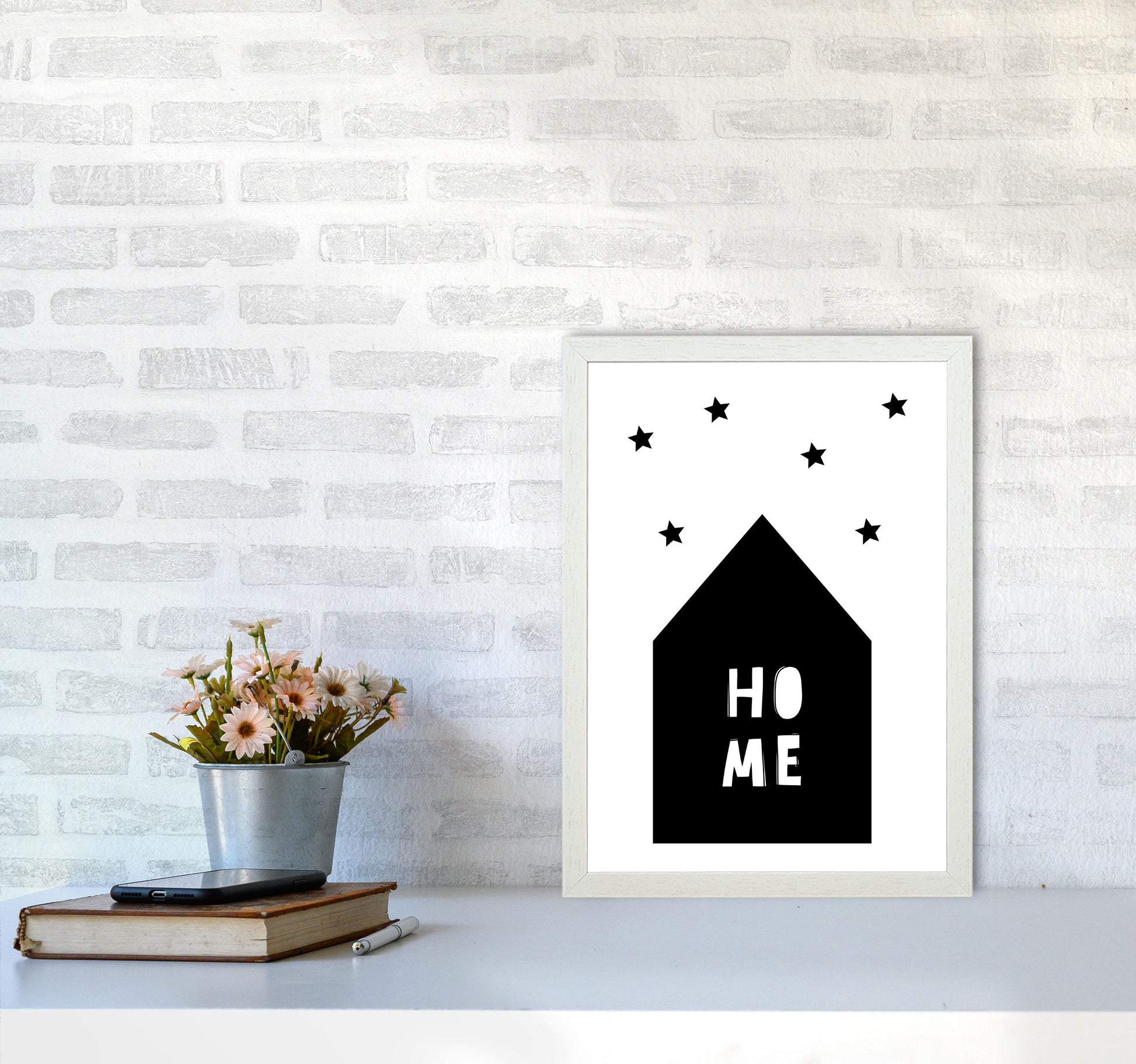 Home Scandi Framed Typography Wall Art Print A3 Oak Frame