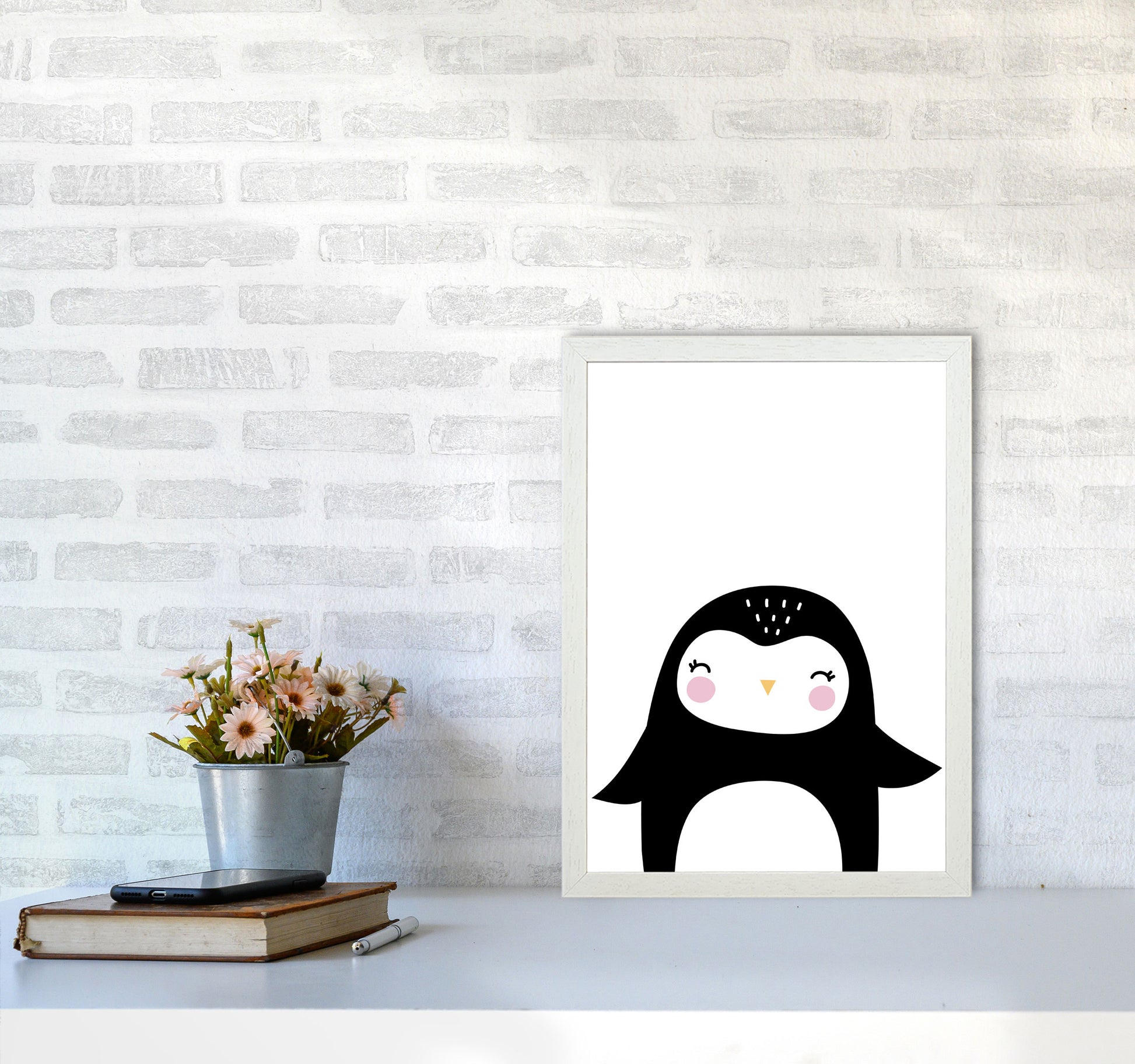 Penguin Modern Print Animal Art Print A3 Oak Frame