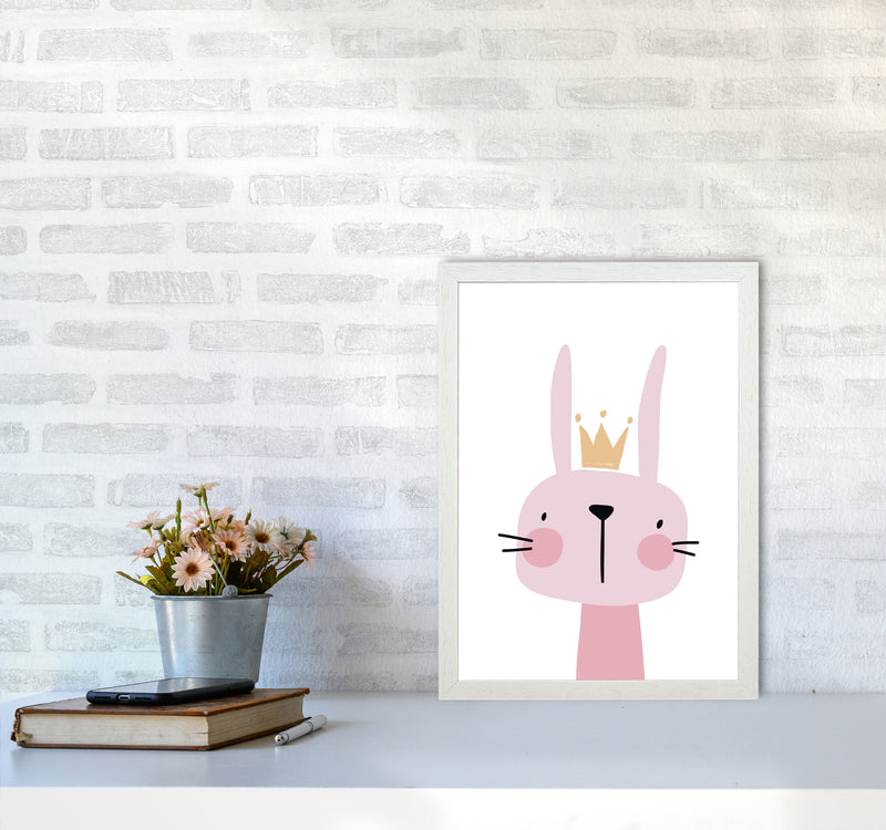 Pink Bunny Modern Print Animal Art Print A3 Oak Frame