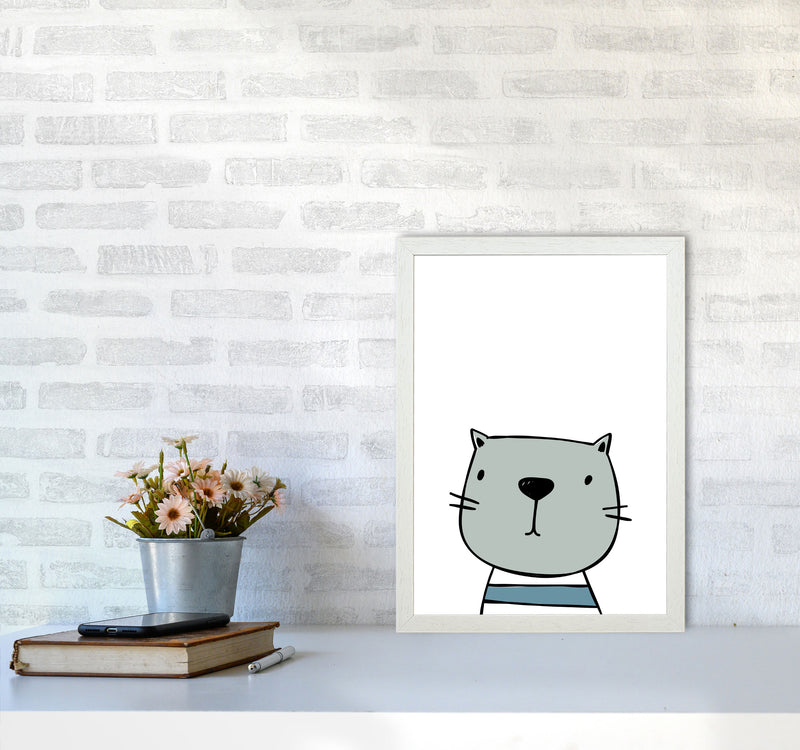 Cat Modern Print Animal Art Print A3 Oak Frame