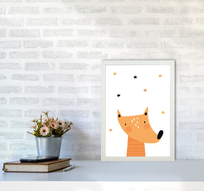 Scandi Fox Framed Nursey Wall Art Print A3 Oak Frame