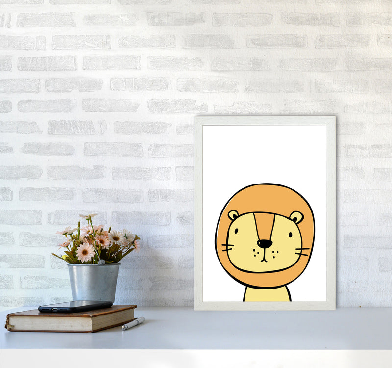 Scandi Lion Framed Nursey Wall Art Print A3 Oak Frame