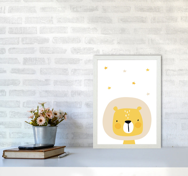 Scandi Lion And Stars Framed Nursey Wall Art Print A3 Oak Frame