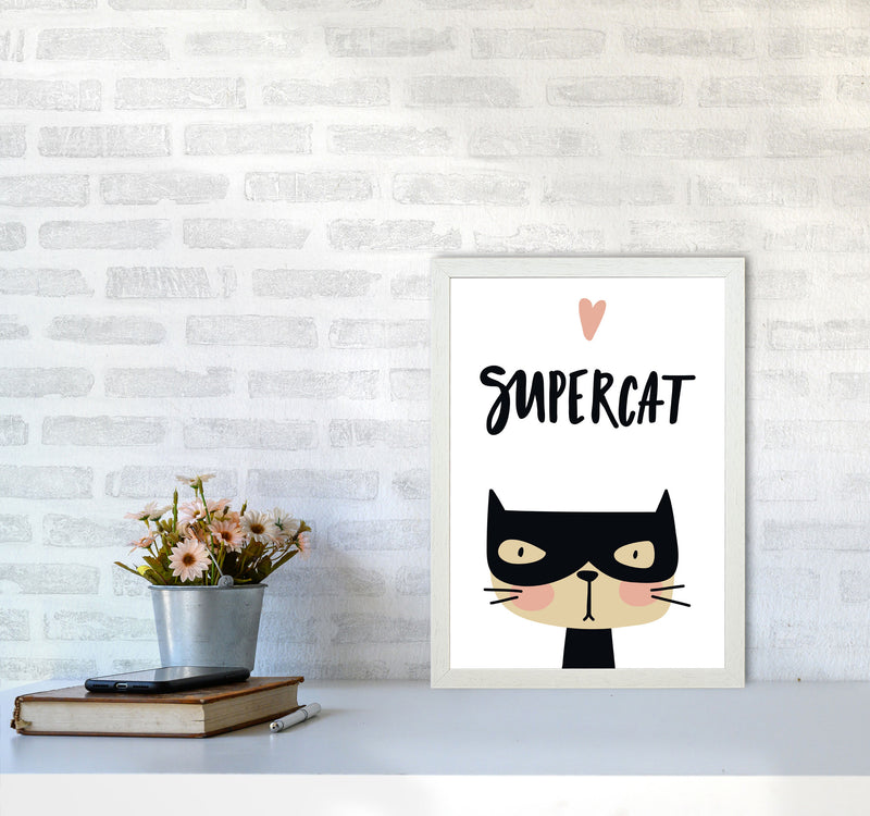 Supercat Framed Nursey Wall Art Print A3 Oak Frame